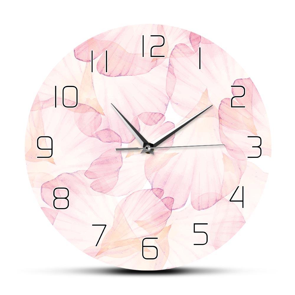 Pink Flower Petal Modern Design Wall Clock Girl Nursery Boho Chic Pastel Art Bedroom Decorative Floral Flower Art Wall Watch