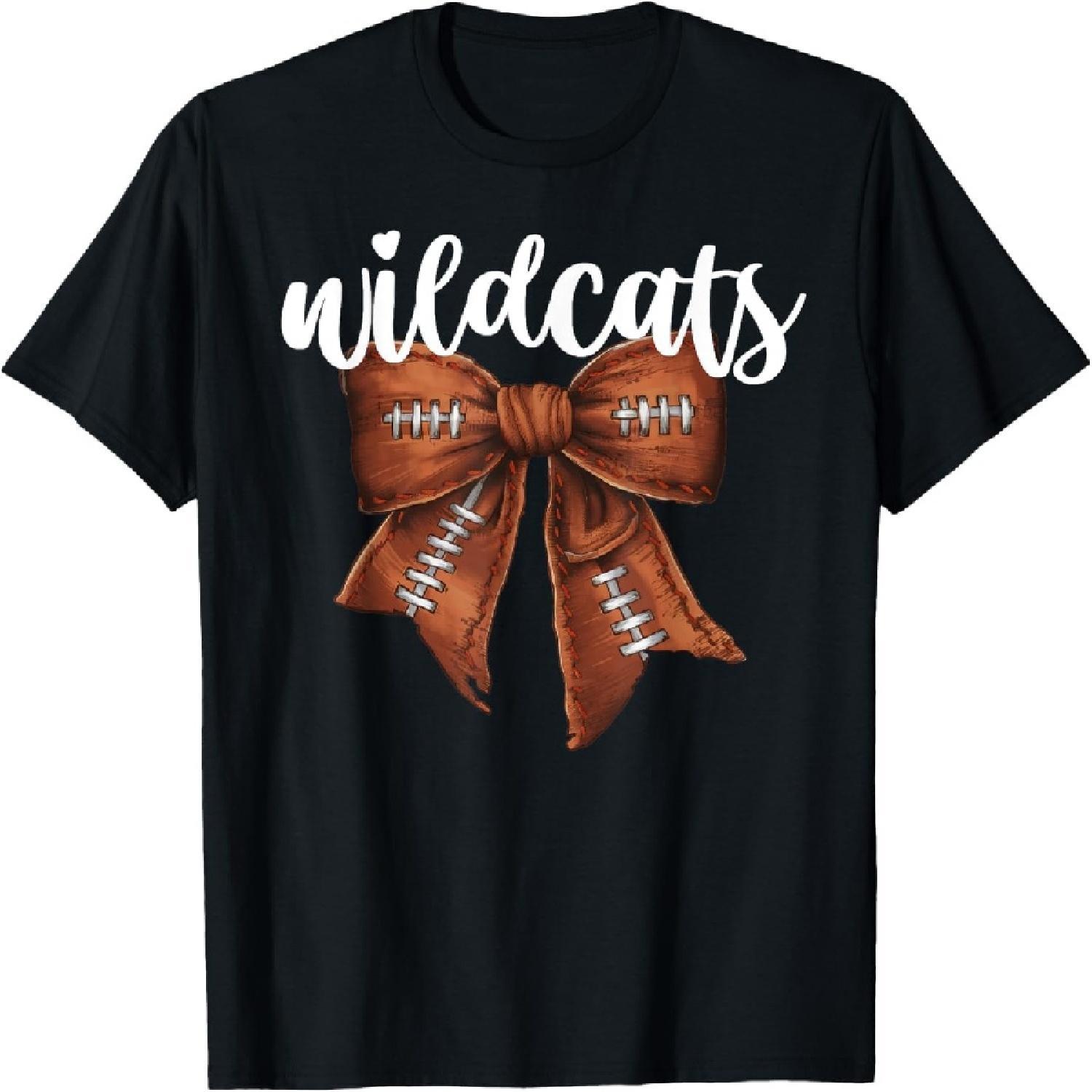 Футболка Wildcats Football Bow Школьный дух Командный талисман Игровая ночь S