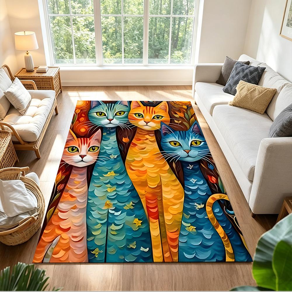 Cute Cat Square Carpet Rug Non-slip Rug for Living Room, Bedroom, Study Room, Hallway Decoration, Perfect for Home Decoration or Holiday Gifts