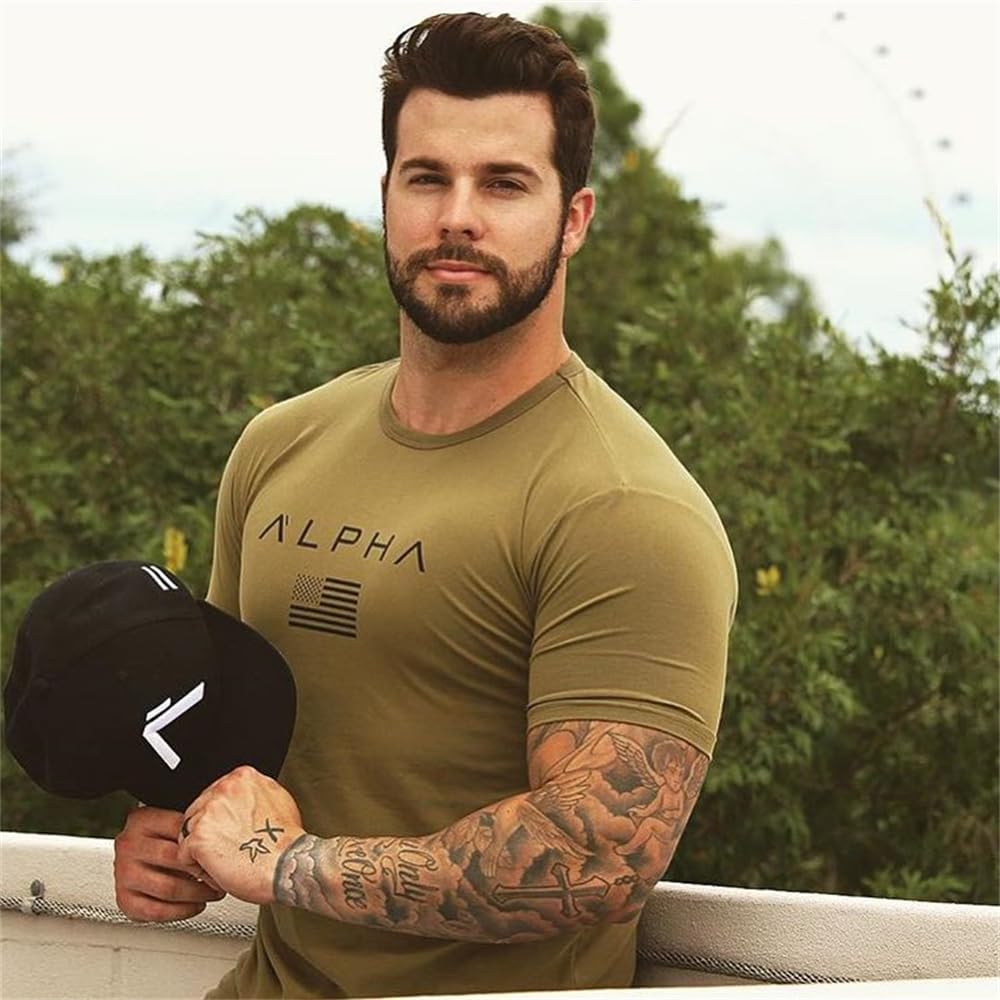 SHANLIANG T-shirt de Sport Musculation Fitness Entraînement Musculaire Style Décontracté Actif Manches Courtes Coupe Ajustée Séchage Rapide pour Homme
