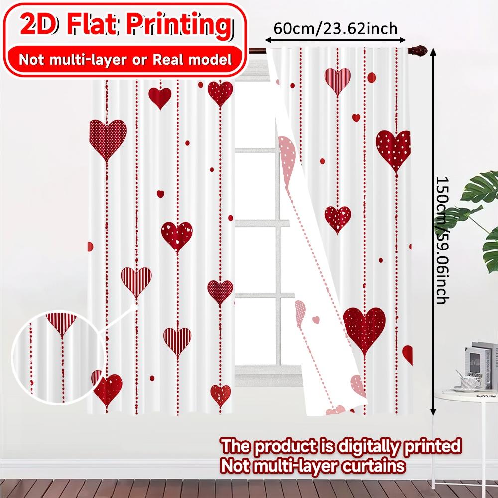 2D Flat Printing  2pcs Hanging Hearts Chic Contemporary Curtains Durable 100% Polyester Fabric Curtains Decorations Outdoor