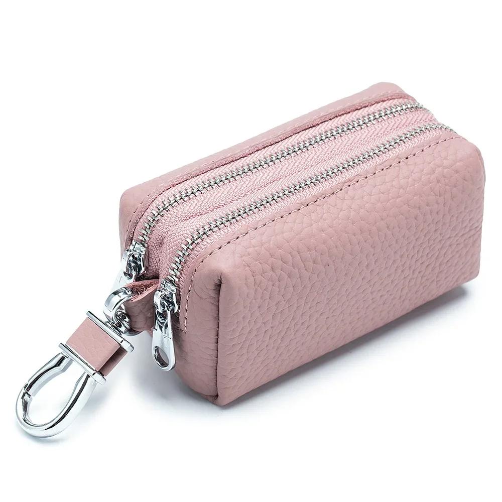 Genuine Leather Key Bag Case Large Capacity Double Layer Multi-function Fashion Card Bag Wallet Keychain Key Wallets Coin Purse