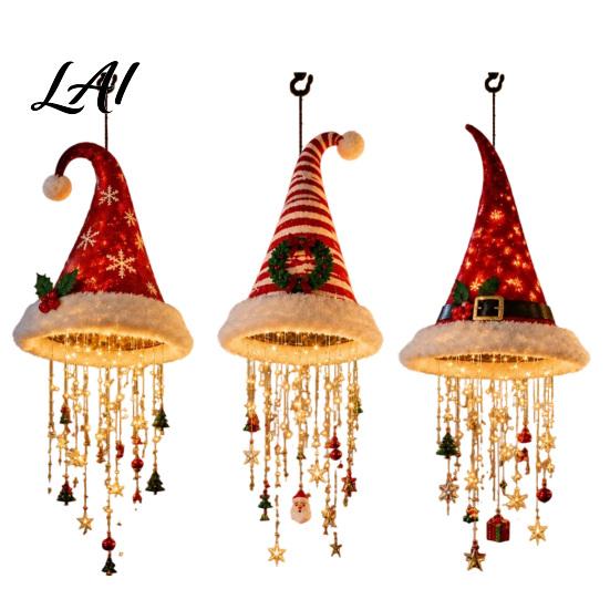 Warm LED String Lights Christmas Hat Hanging Lantern Glowing Santa Cap Decorative Light with Durable Fabric Holiday Decor And Pendants Pendant