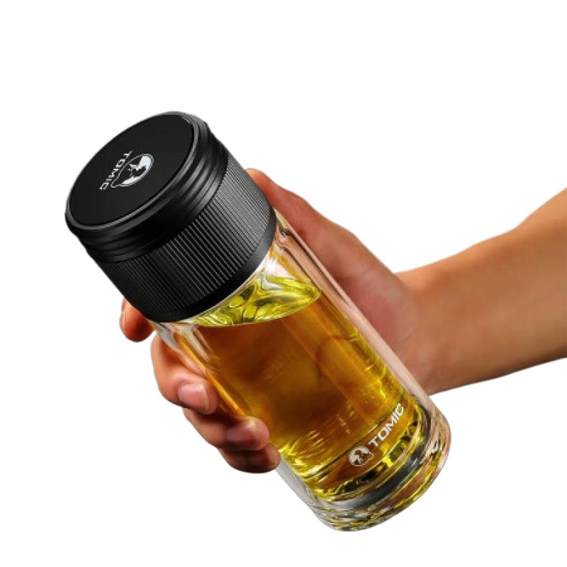 TOMIC Insulated Double-Layer Glass Tea Infuser Bottle