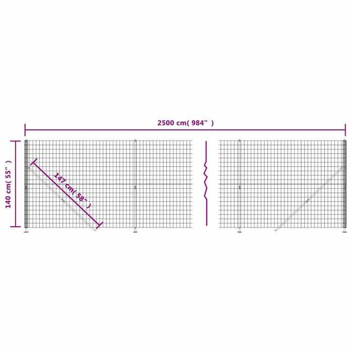 VidaXL Wire Mesh Fence with Flange, Decorative Fence Panel, Garden Patio Protection Barrier 154315