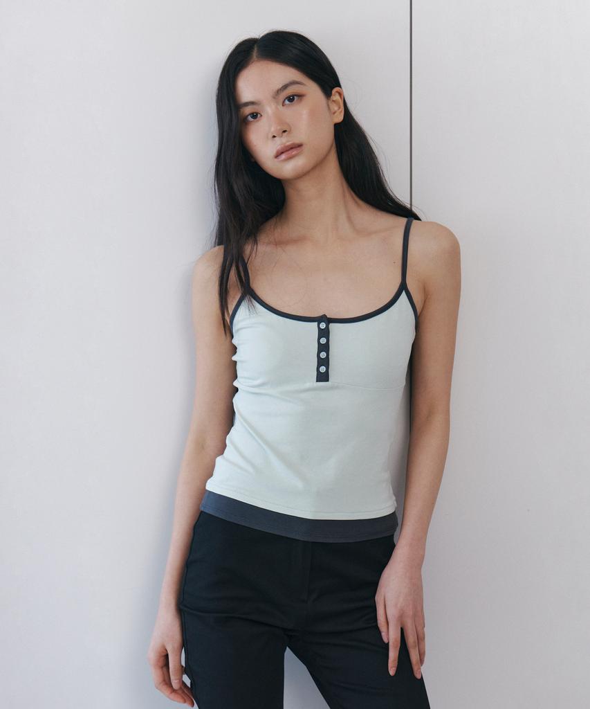 Kyuliti C Contrast Button Sleeveless Top_Mint