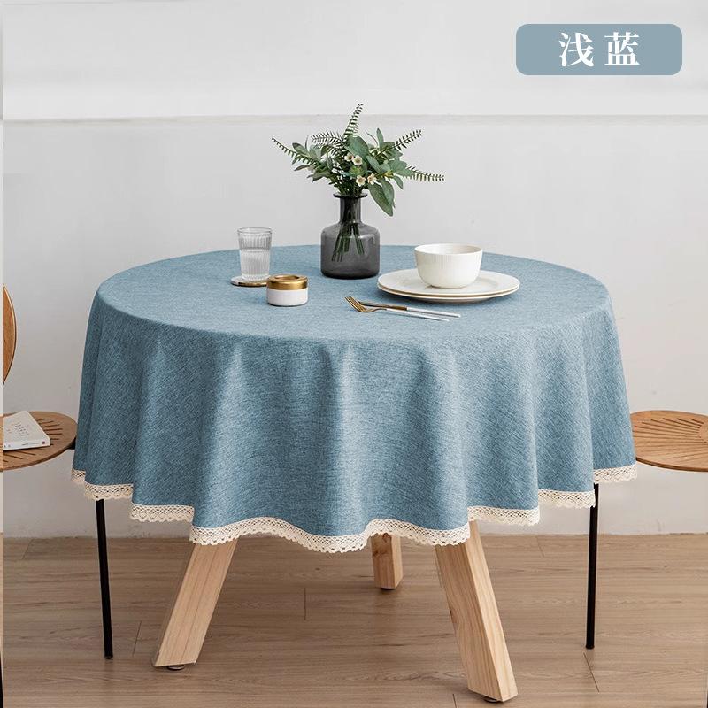 Round Solid Color Dining Table Cloth French Lace Cotton Linen Waterproof and Oil Proof Hotel Restaurant Tablecloth Decoration