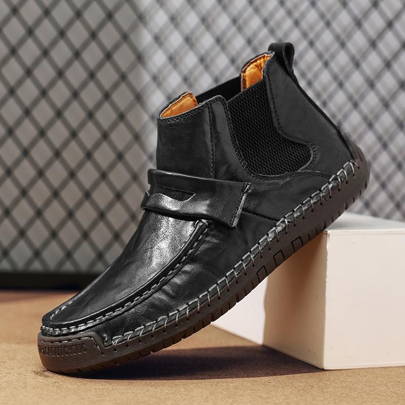 Fashion Winter Warm Plush Boots Men 2024 Plush Handmade Suture Leather Comfort Hiking Shoe Outdoor Non-slip Ankle Boots Big Size 48 Male
