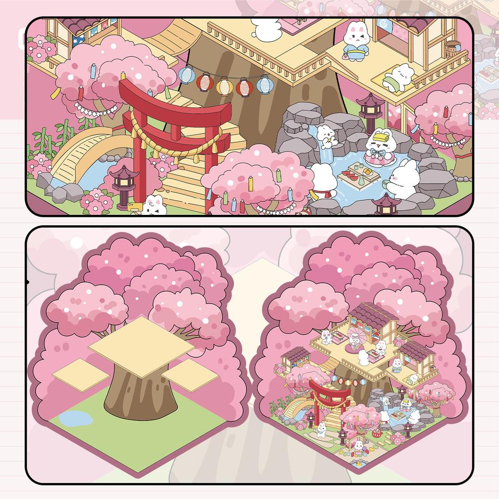 Cartoon Landscape Sticker Sakura Hot Spring Sake House Miniature World 3D Three-dimensional House Unzip DIY Scene Manual