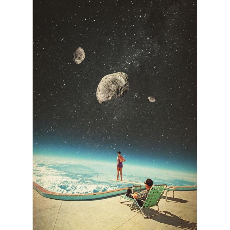 Vinatge Space Collage Night Sky Posters Canvas Painting Galaxy Moon Surrealism Wall Picture for Living Room Decoration At Home
