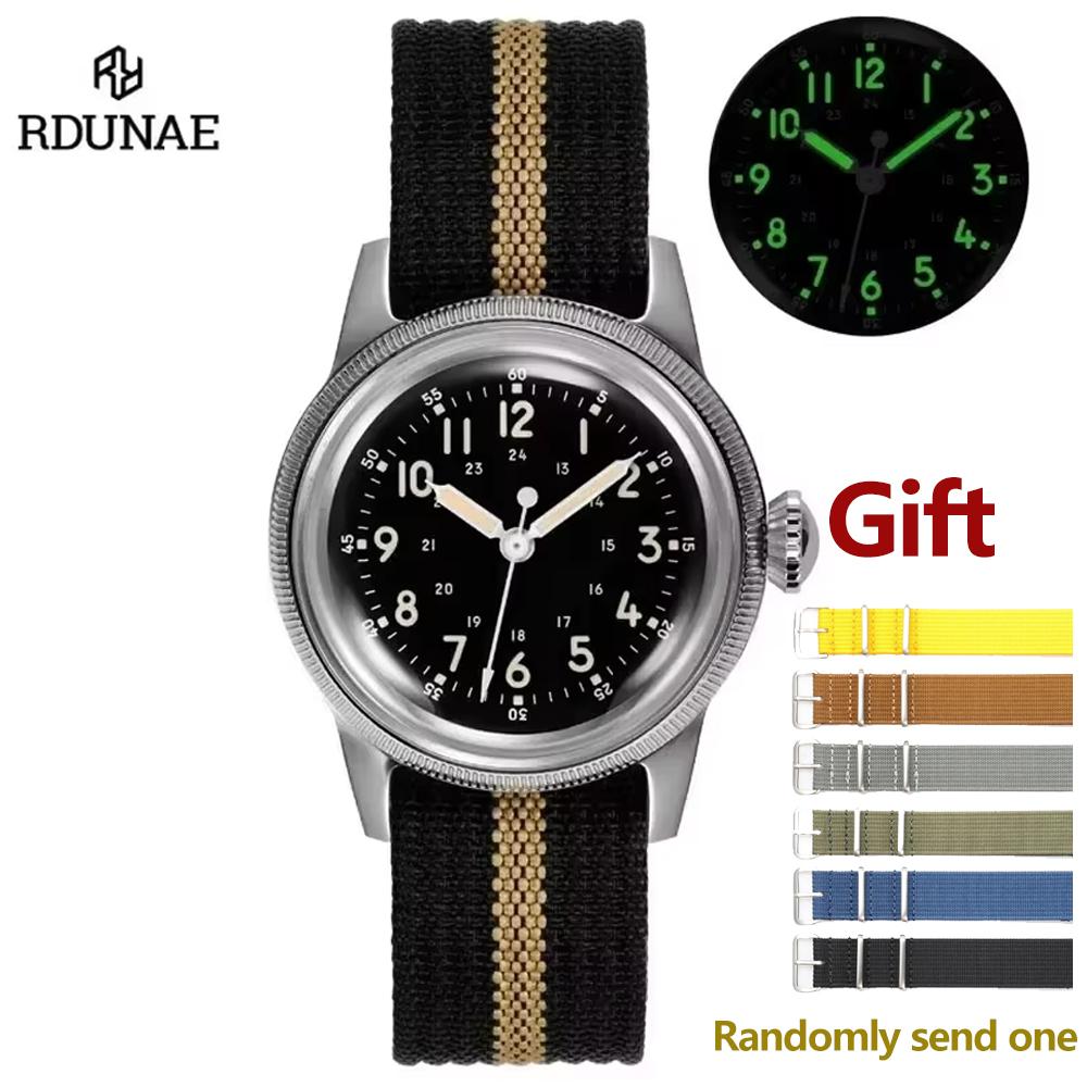 RDUNAE RA05 Vintage Military Watch 2035 Movement Quartz K1 Mineral Glass Crystal Stainless Steel Luminous Waterproof Men Watches