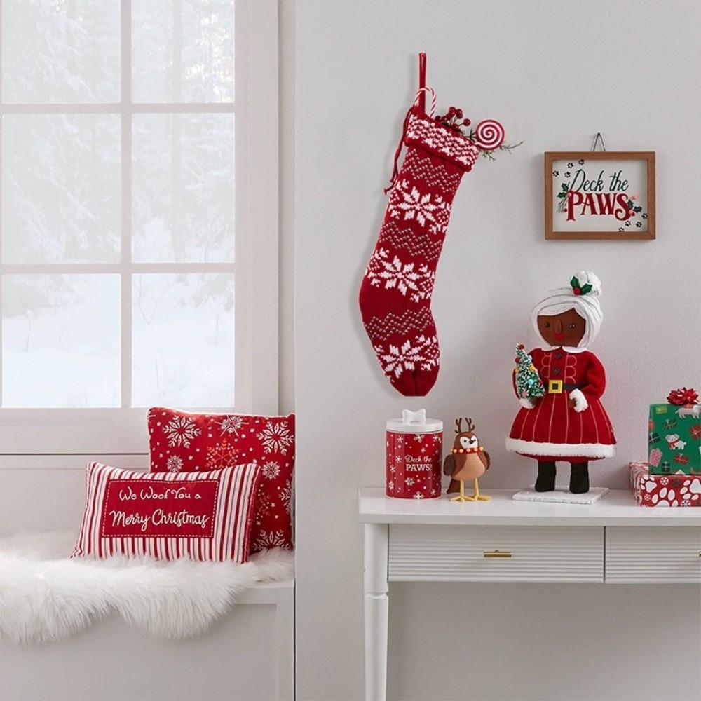 New 48CM Snowflake Knitted Christmas Socks Large Size Christmas Stockings Hanging Gift Bag Home Decoration