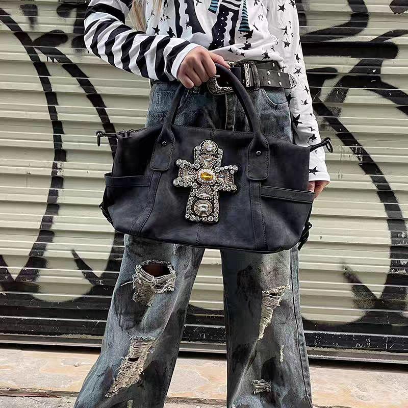 

JIAERDI Vintage Subculture Cross Tote Shoulder Bag Women Hot Girls Large Capacity Y2k Hand Bag Ladies Harajuku Autumn Wallet New 35x20x16cm чёрный