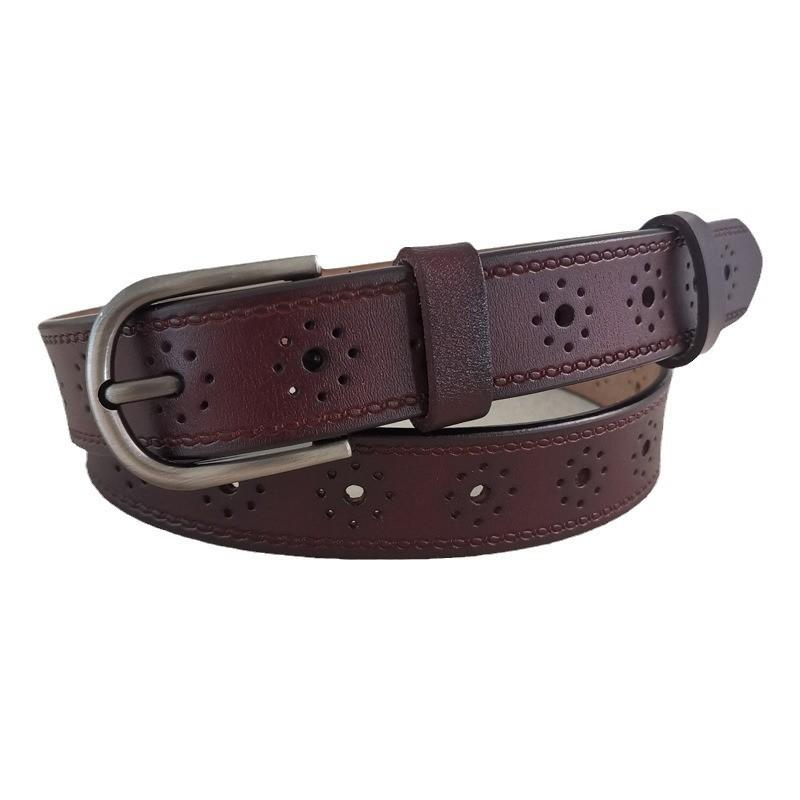 Women Leather Belt With Alloy Buckle And Holes For Casual And Office Wear