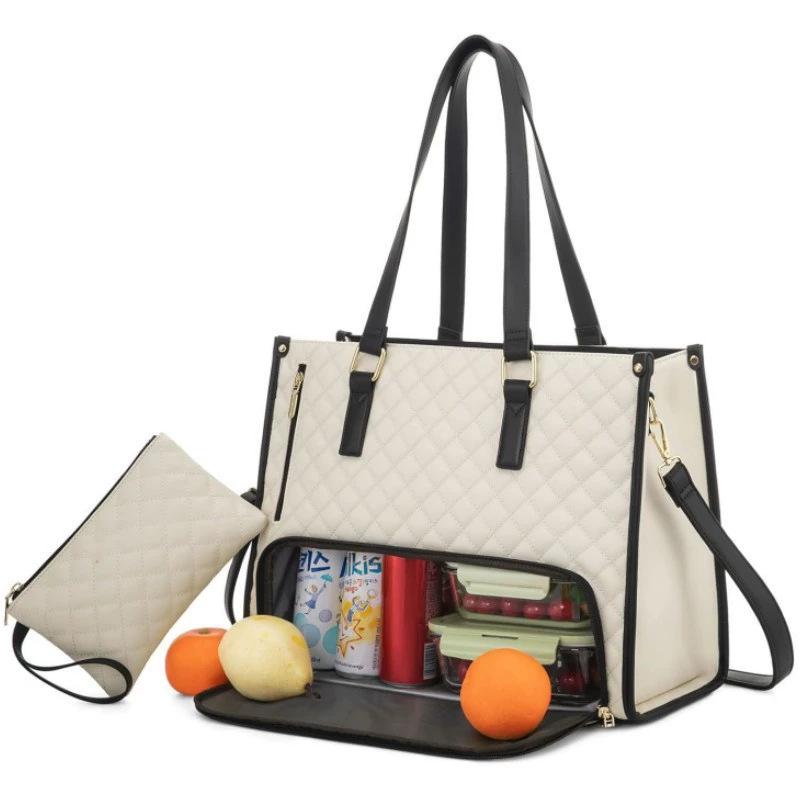 2 in 1 Handtasche Lunchtasche Kombinationsbeutel Große Handtasche Damen Isolierte Lunchbox Damen Schräge Umhänge Computertasche
