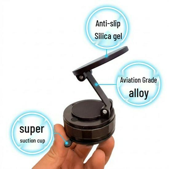 Magnetic Foldable Phone Holder: Double Ring, Adjustable Height, Rotatable, Vacuum Suction Car Mount. чёрный