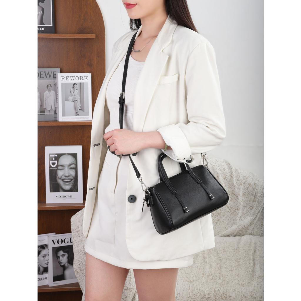 Automne Naturel Première Couche Cuir de Vache Sac à Bandoulière Messager pour Femmes Grande Capacité Mode Polyvalent Simple Sac Fourre-Tout à Fermeture Éclair Cuir Souple