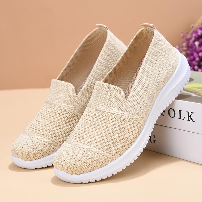 Dámské nové nadměrné prodyšné boty z flyknitu, ploché pracovní boty, síťované boty, dámské ležérní jednoboty
