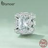 BAMOER 925 Sterling Silver Rococo Bead Pink Squre Zircon Flower Charm for Women Original Bracelet and Bangle Fine Jewelry