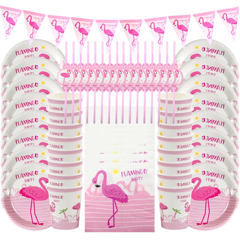 

Розовый фламинго, украшения для дня рождения, бумажные баннеры, тарелки, чашки, салфетки, набор одноразовой посуды, детские товары для Гавайских вечеринок