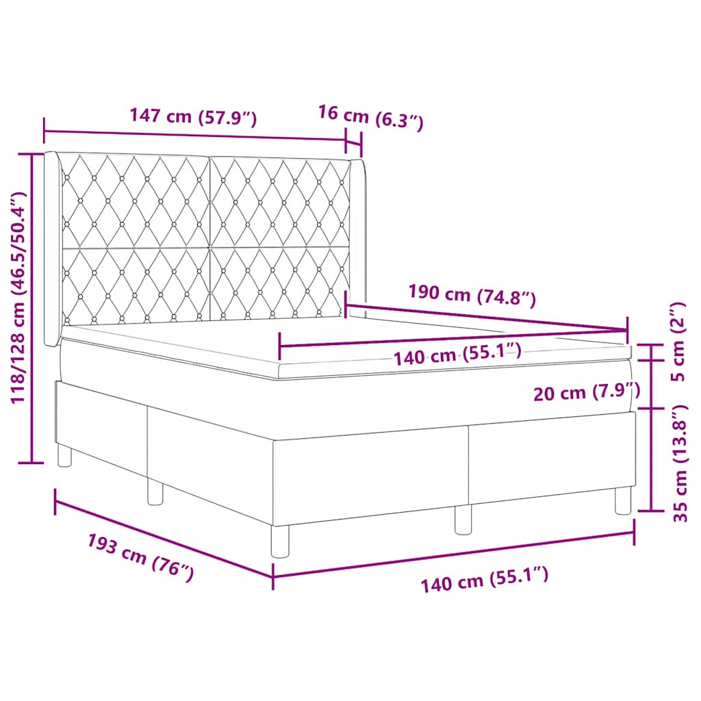 Box Spring Bed with Mattress and Headboard Blue 140 x 190 cm Velvet