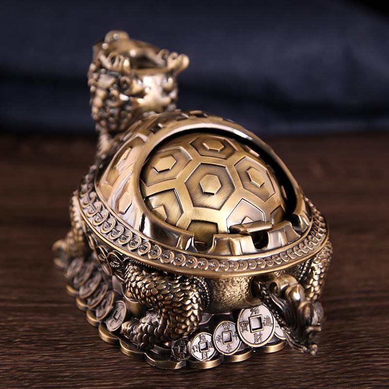 European retro dragon turtle ashtray creative personality trend spherical metal cover multi-functional office home living room