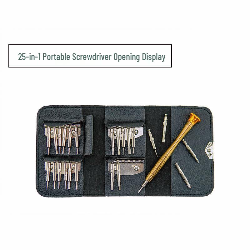 25-in-1 Precision Tool Set: Leather Case Screwdriver for Mobile Phone, Watch, and Glasses Repair