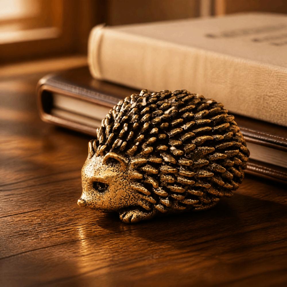 Detailed Texture Copper Hedgehog Statue Handcarved Solid Brass Animal Sculpture Desktop Ornament