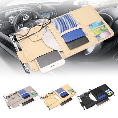 Car Glasses Storage PU Leather Multi-Function Sun Visor Organizer Sunglasses Storage Cards Organizer Point Holder Pocket Au S7Z0