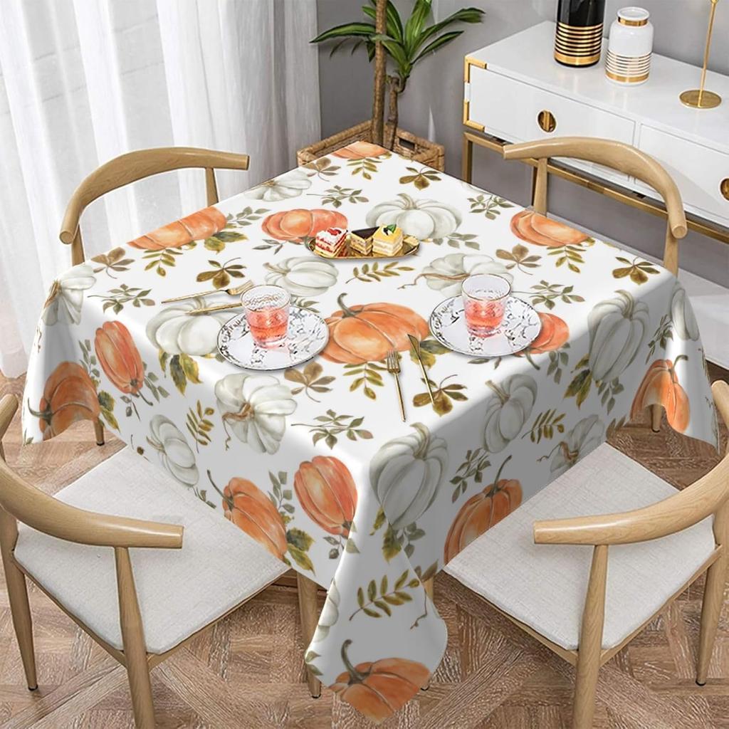 Autumn Pumpkin Waterproof Tablecloth Holiday Wedding Party Decor Fall Thanksgiving Maple Leaf Table Cover For Dining Table Decor