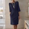 ZANZEA Women Casual Round Neck Summer 3/4 Sleeve Sheath Dress