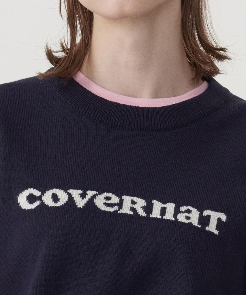 COVERNAT WOMAN Cooper Logo Round Neck Knit Navy