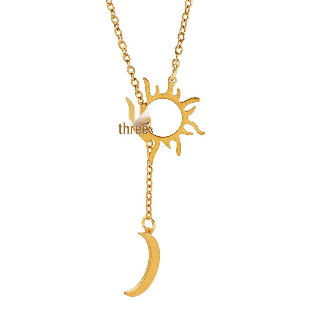Stainless Steel Adjustable Double Layer Sun & Moon Pendant Necklace - Light Luxury Style