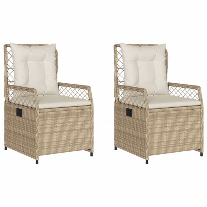VidaXL Garden Reclining Chairs Set of 2 Beige Wicker, Reclining Garden Chair, Recliner Chair of 368665