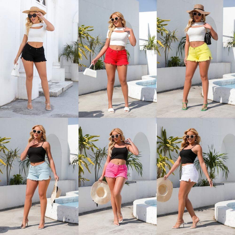 Women's High Waist Frayed Ripped Denim Shorts Slim Fit Streetwear Summer Jean Hot Pants
