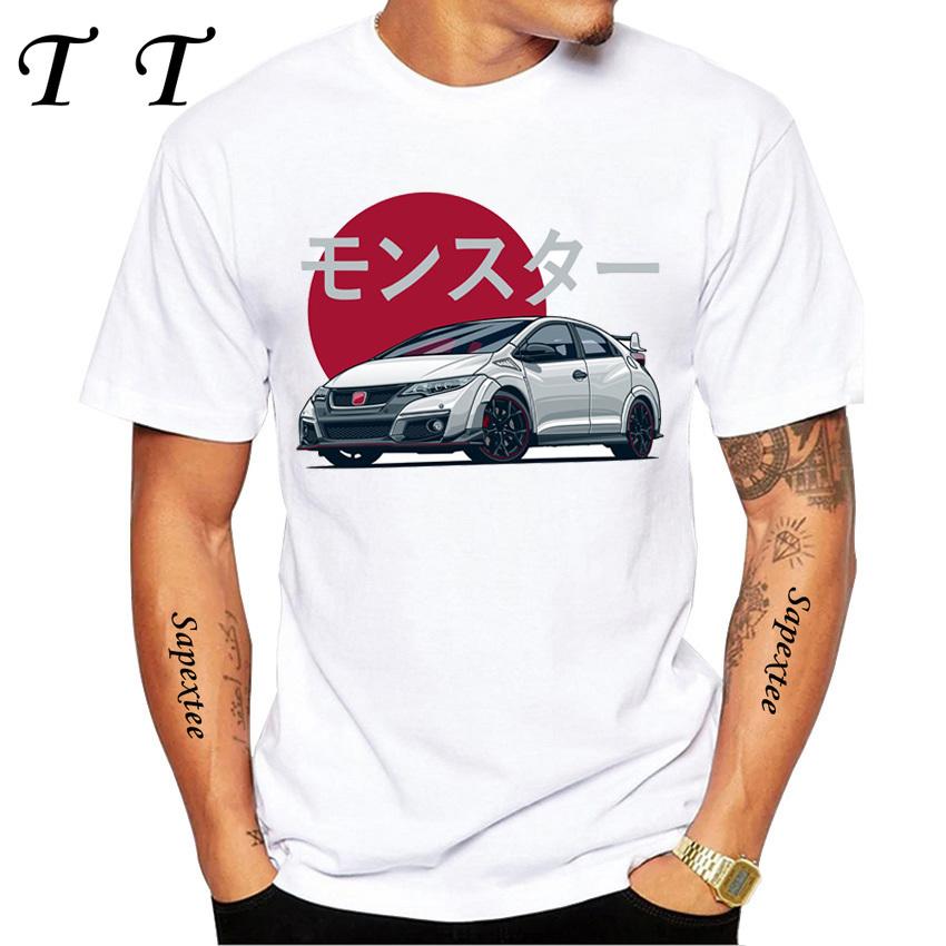 New Summer Men Short Sleeve JDM Civic Ef Retro Japan Street Racing Print T-Shirt Vintage Boy Casual Tops Harajuku Man White Tees