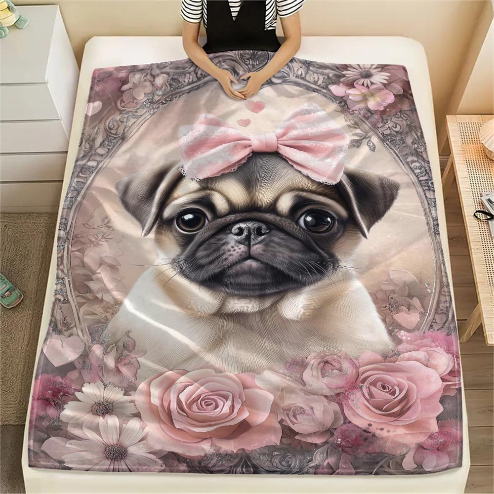 1Pc 3D Dog Puzzle Print Flannel Blanket, High quality Comfortable for All Seasons, Home Decor, Warmth and Comfort, Perfect for Gifts