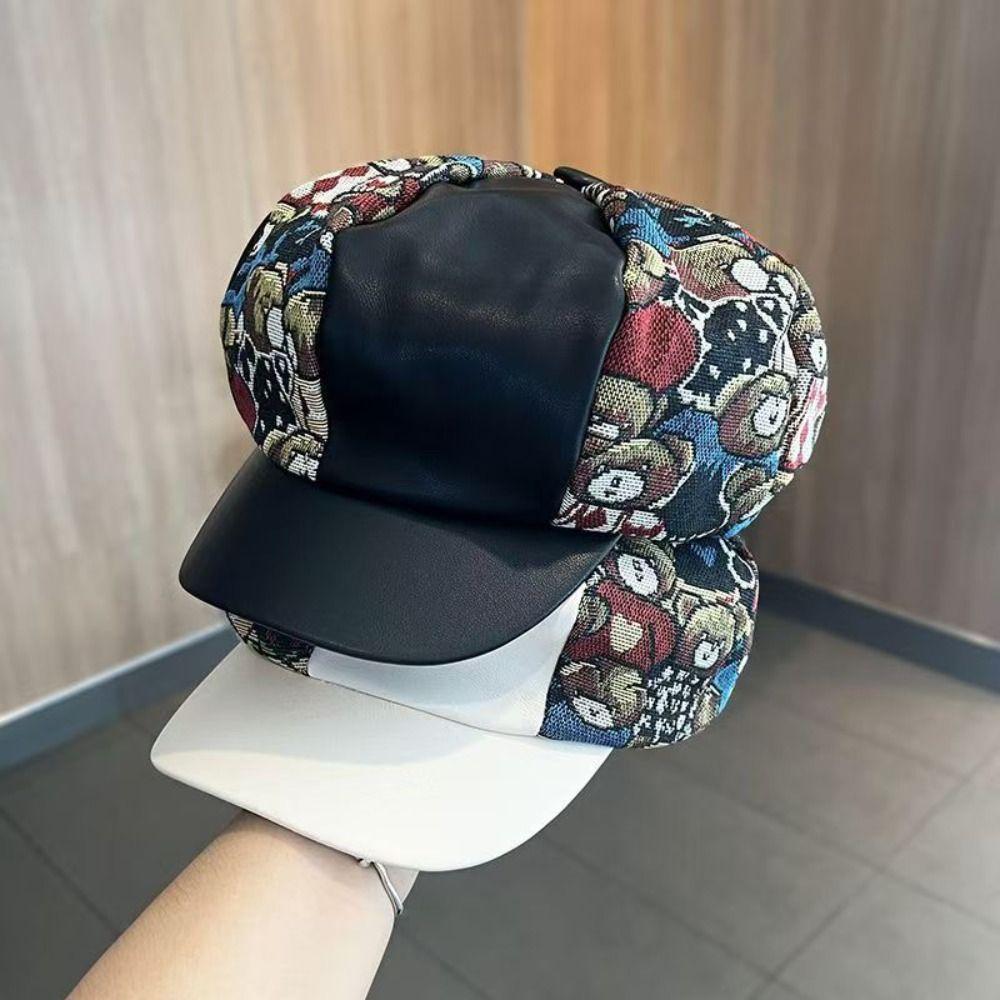 Bear Print Baseball Cap Retro Duckbill Cap Casual Sun Caps