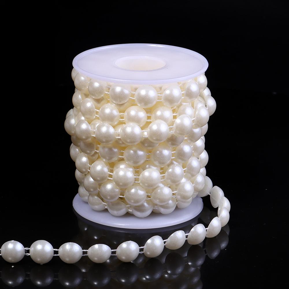 5yards/roll ABS Imitation Pearl Half Round Pearls Chain 4-10mm Cotton Thread Beads Chain For Wedding Party Christmas Decoration