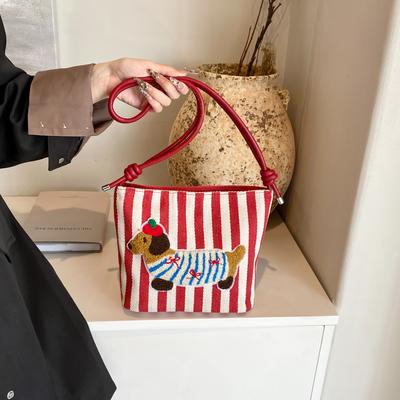 Niche Design Cartoon Puppy Pattern  New Versatile Crossbody Bag, Single Shoulder Armpit Bag, Bucket Bag