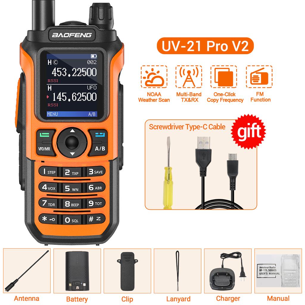 Baofeng UV-21 Pro Walkie Talkie Long Range Air Band Wireless Copy Frequency VHF UHF Type-C Rechargeable Upgrade UV-5R Ham Radio