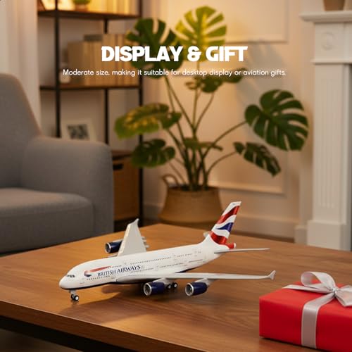 QIYUMOKE 1/240 Scale A380 British Airways Model Kit (30cm Long) - Airbus A380 Resin Airplane Model with Display Stand, Aviation Gift and Display Decor
