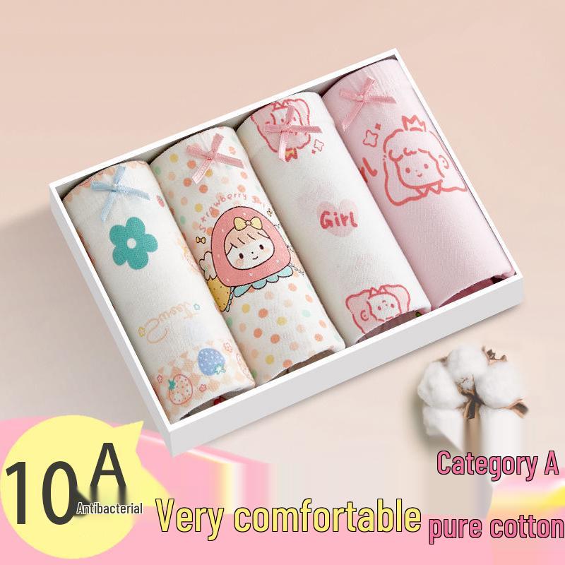 Girls' Pure Cotton Antibacterial Boxer Briefs for Kids - No Wedgie Design