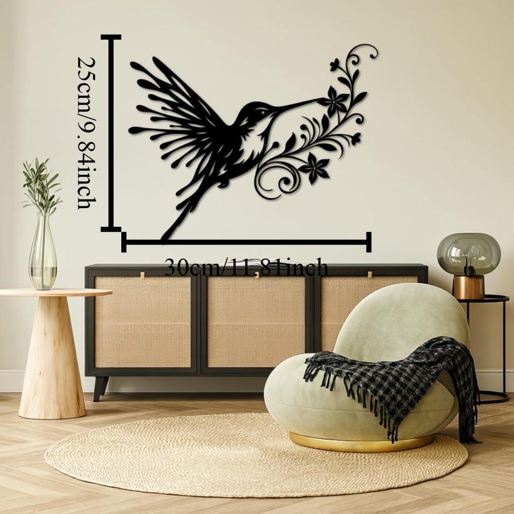 Металлическая настенная скульптура колибри, Цветочная скульптура птицы, 3D декор природы для сада, Уникальный подарок для любителя птиц, Металлическое искусство, вырезанное лазером 12in чёрный