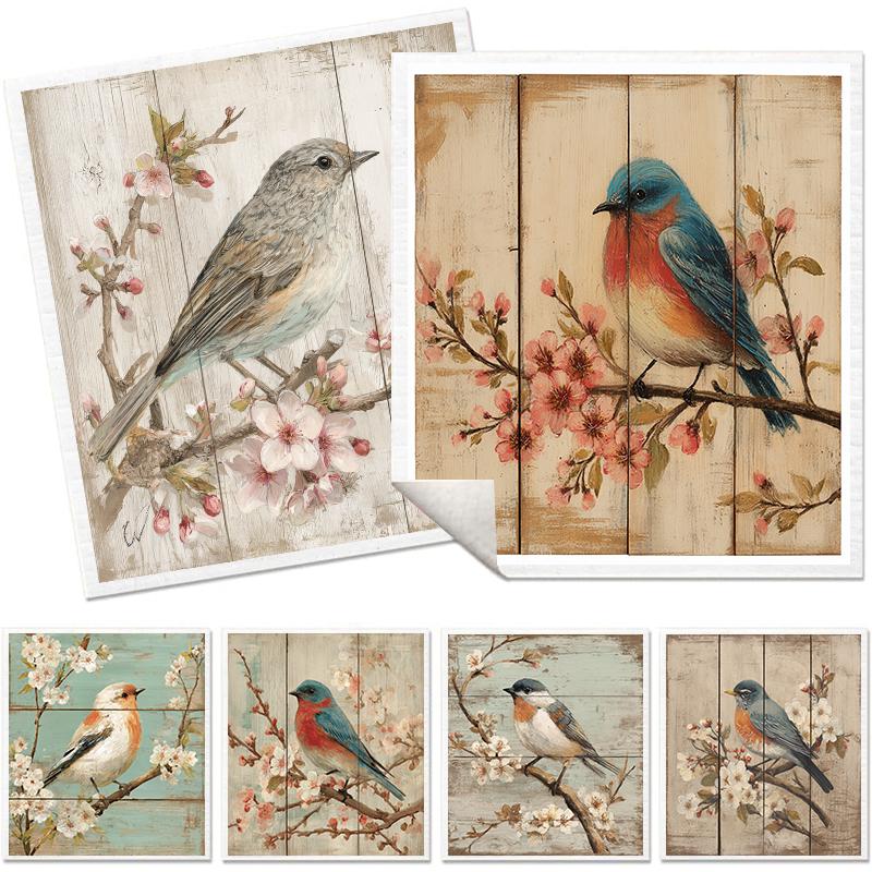 Cleaning Cloth Reusable Kitchen Dish Towels Eco-friendly Microfiber Bird Flowers Print Dishcloths Lint Free Washable Duster Rags Tea Towels 9*7inch