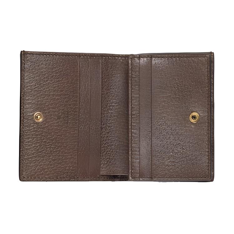 Gucci Diana Bamboo Buckle Jumbo Super Double G Logo Double Fold Canvas And Leather Card Wallet Women Wallet Ebony Camel Brown 658244-UKMBT-2572
