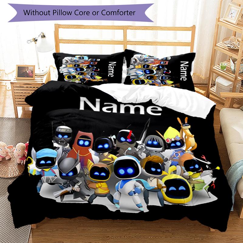 3pcs Custom Name Astro Bot Bedding Set Duvet Cover Closure Includes 1 Duvet Cover & 2 Pillowcases for All Seasons Bedroom Decor