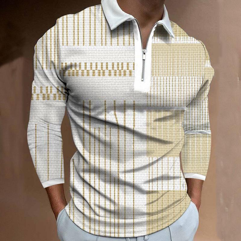 

Рубашки поло Мужская мода с длинным рукавом Желтая линия зыбучих песков Принт Новая мужская рубашка поло Футболка с длинным рукавом на молнии Топ