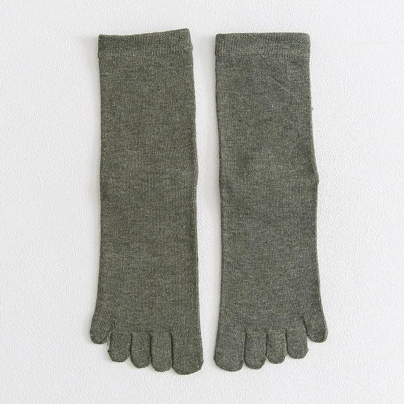 Woman Girls Five Finger Short Socks Solid Color Breathable Soft Elastic Harajuku Socks with Toes Cotton Knitted Mid Tube Socks