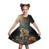Girls' 3D Butterfly Print Short Sleeve Dress - Summer A-Line Dress with Round Neck, Machine Washable Playwear for & Little Girls,